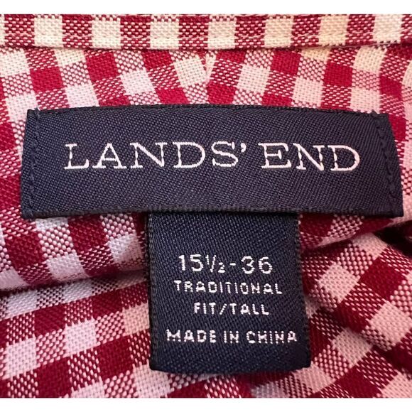 Land's End Supima Plaid Shirt fit & tall in Red and White Men's - Picture 6 of 8